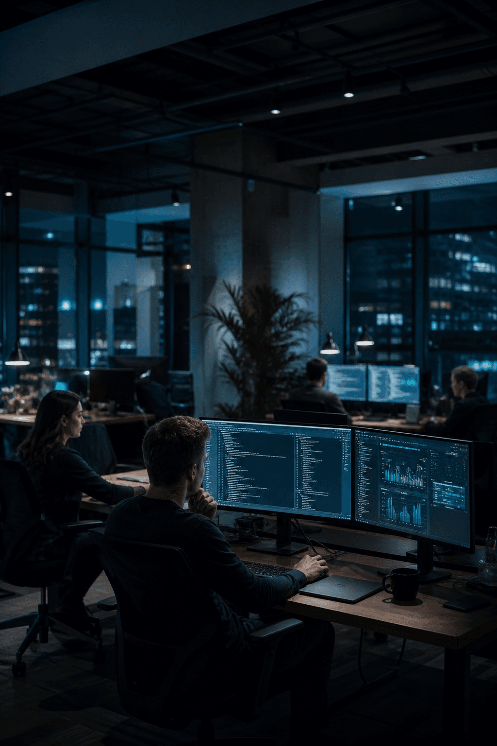 Startup founders working in a modern office
